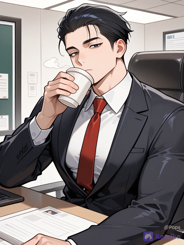 Damian bebendo cafezinho