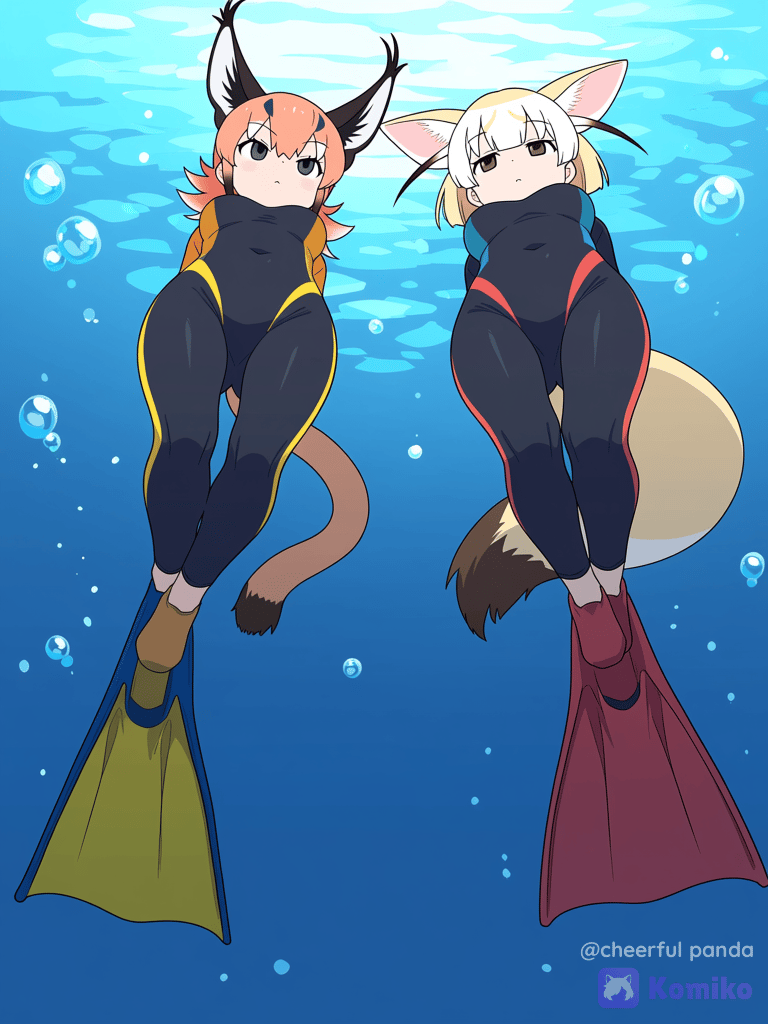Caracal and Fennec diving swim