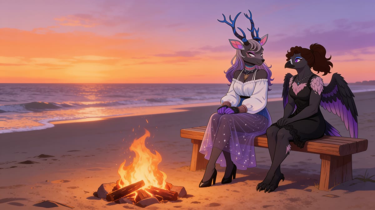 Kyri and Lyra relaxing at the beach