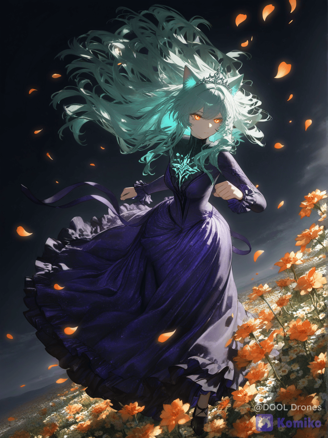 elle fait une dance avec les fleur