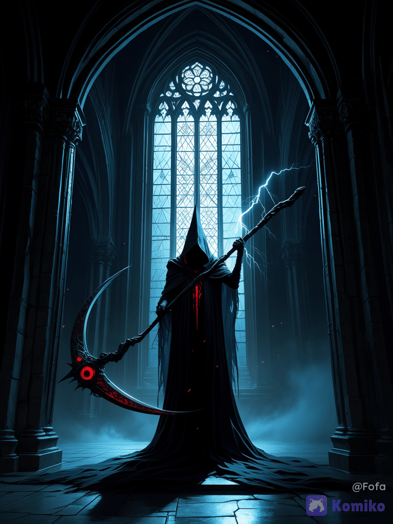(Fantasy): A warlock with a glowing staff in his hands, using a sacred space to perform an ancient ritual.