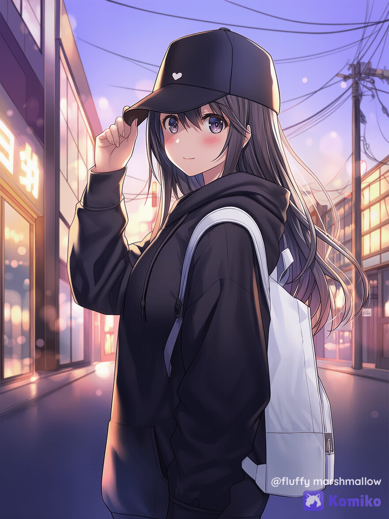Cap Girl's Twilight Stroll 🌆💜