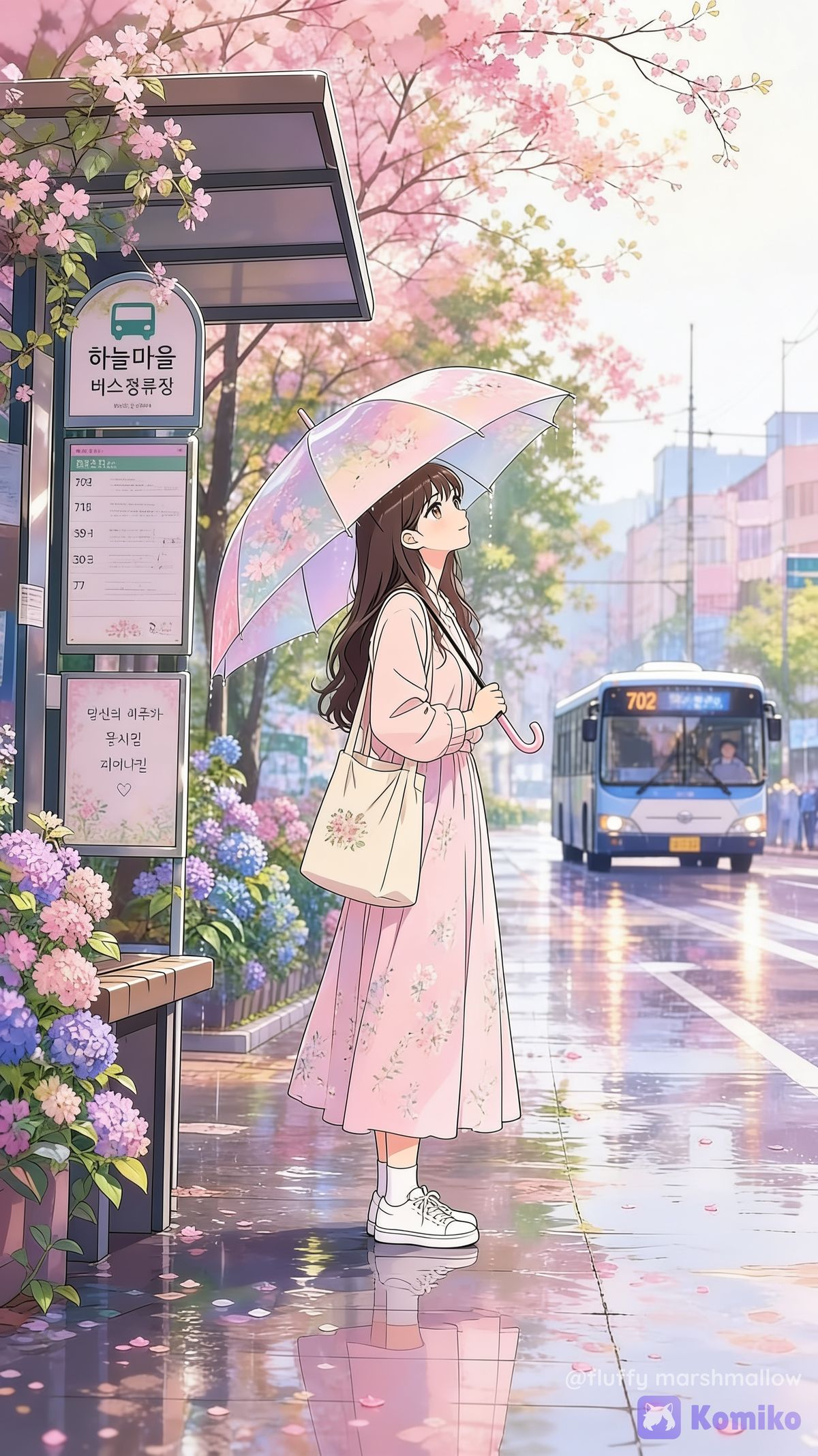 Sakura Rain at the Bus Stop 🌸☔