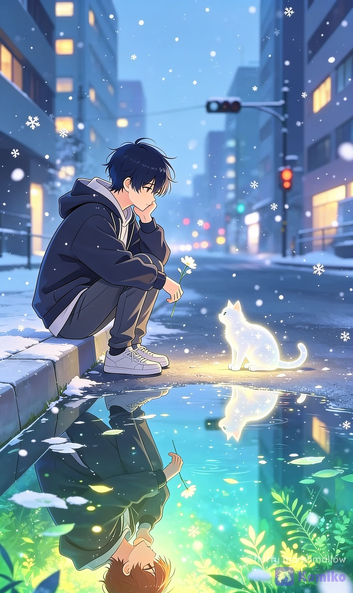 Snowy Night with Glowing Kitty ✨🐱