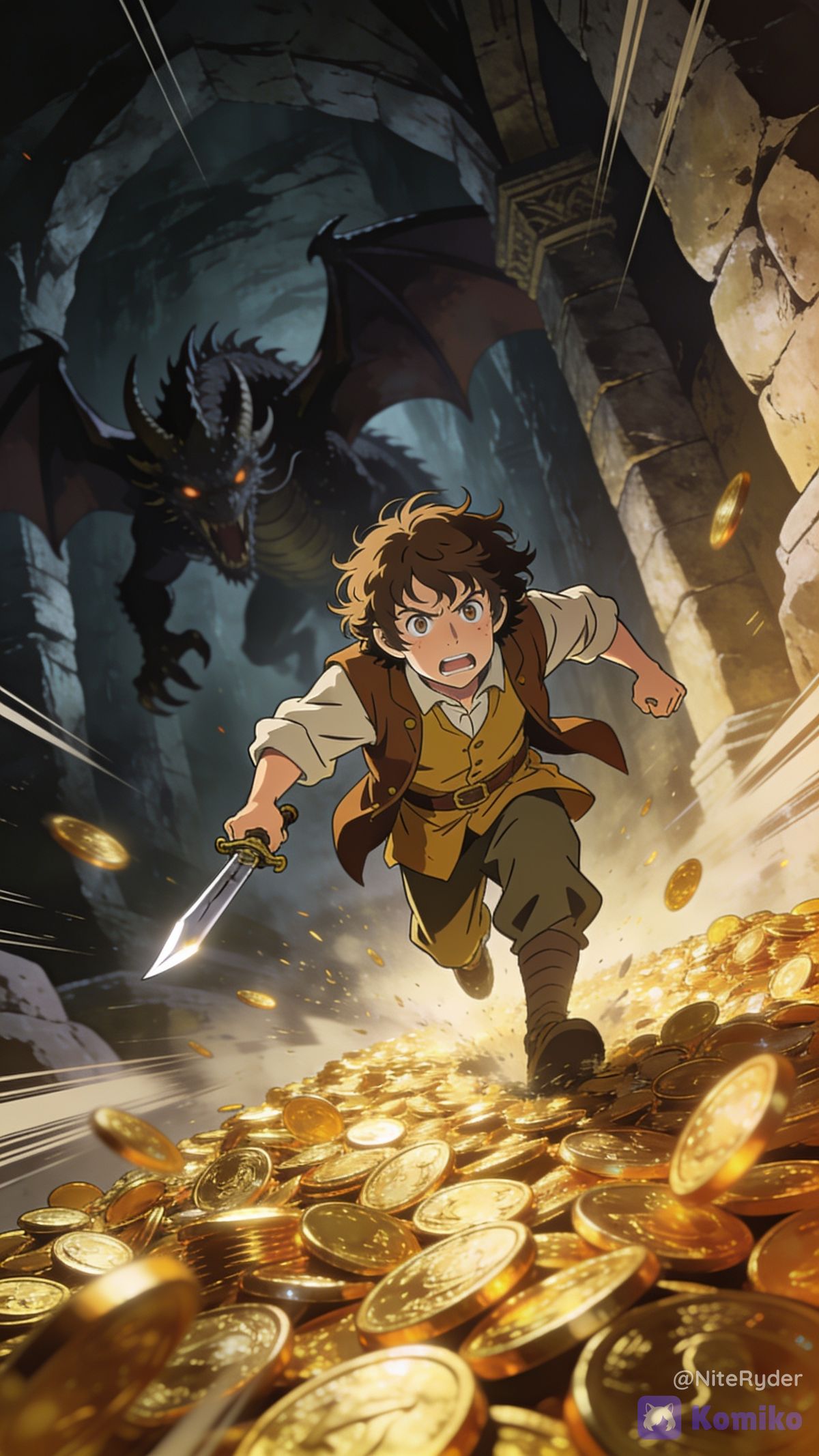 Bilbo escaping Smaug