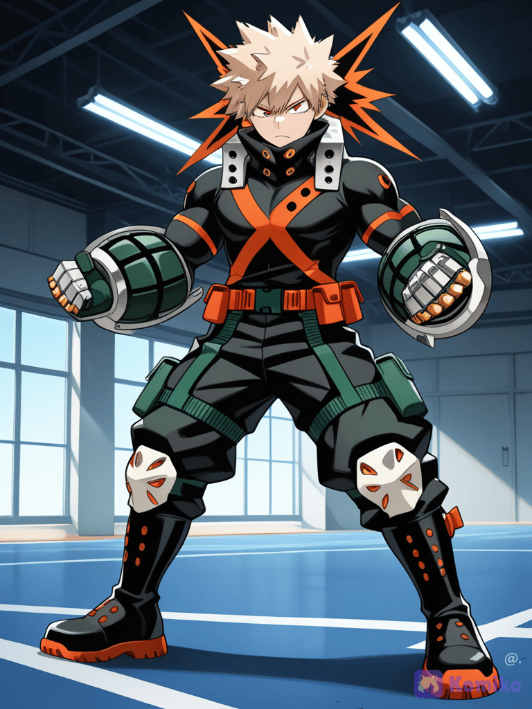 Bakugo está em uma área de treino