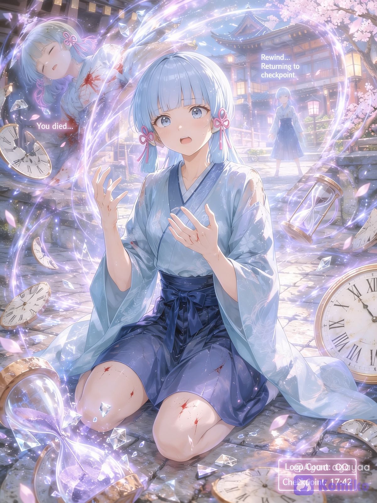“I died… but the clock turned back. Once again, I’m standing at the same checkpoint. How many times must I relive this fate before I can finally break the loop?” ⏳💙