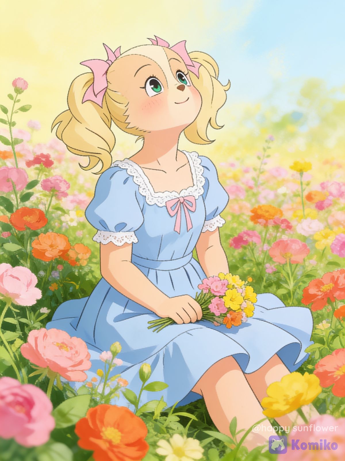 Sparkle picking flowers