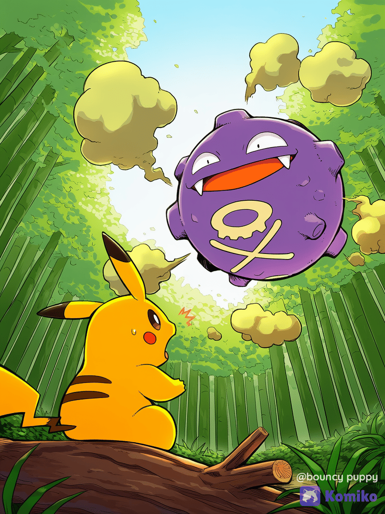 Pikachu encountering Koffing!