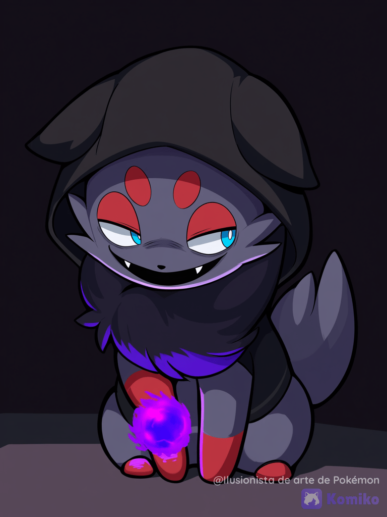 Zorua sonriendo creando una bola sombra