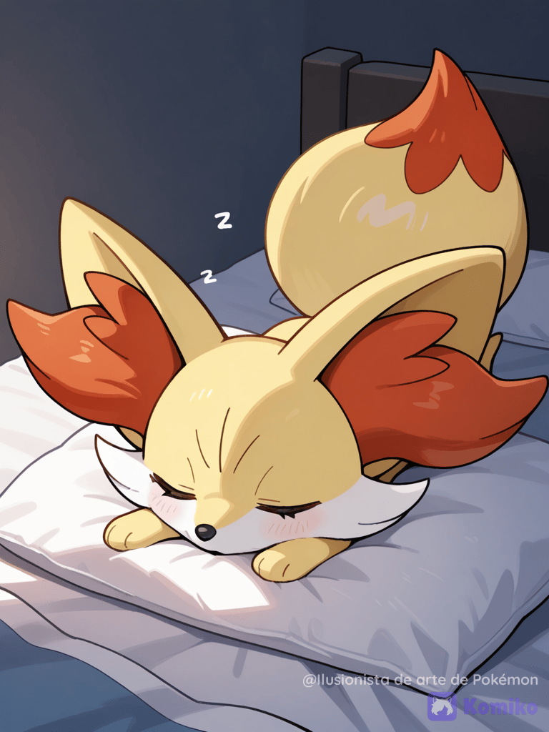 Fennekin durmiendo en la cama
