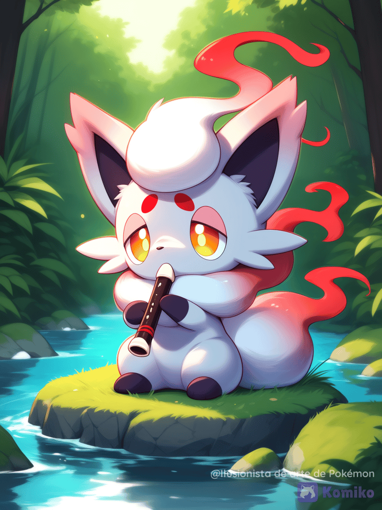 Hisuian Zorua tocando la flauta