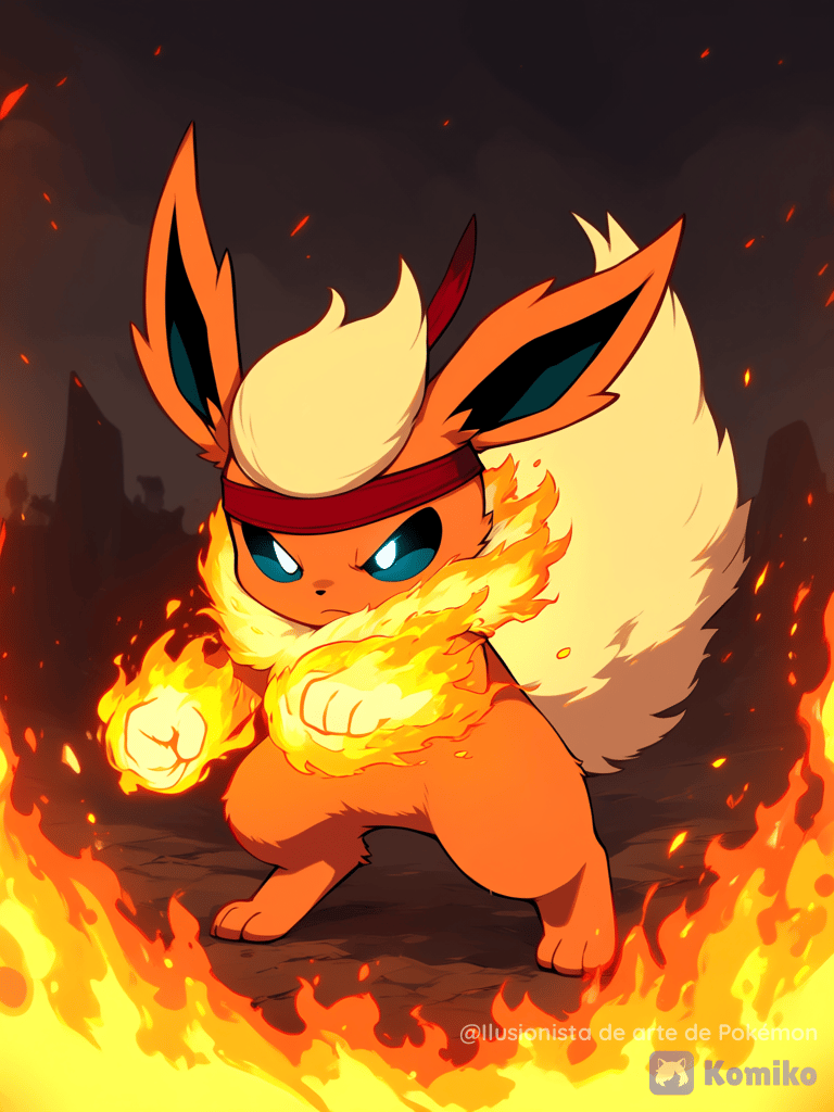 Flareon con sus puños en llamas