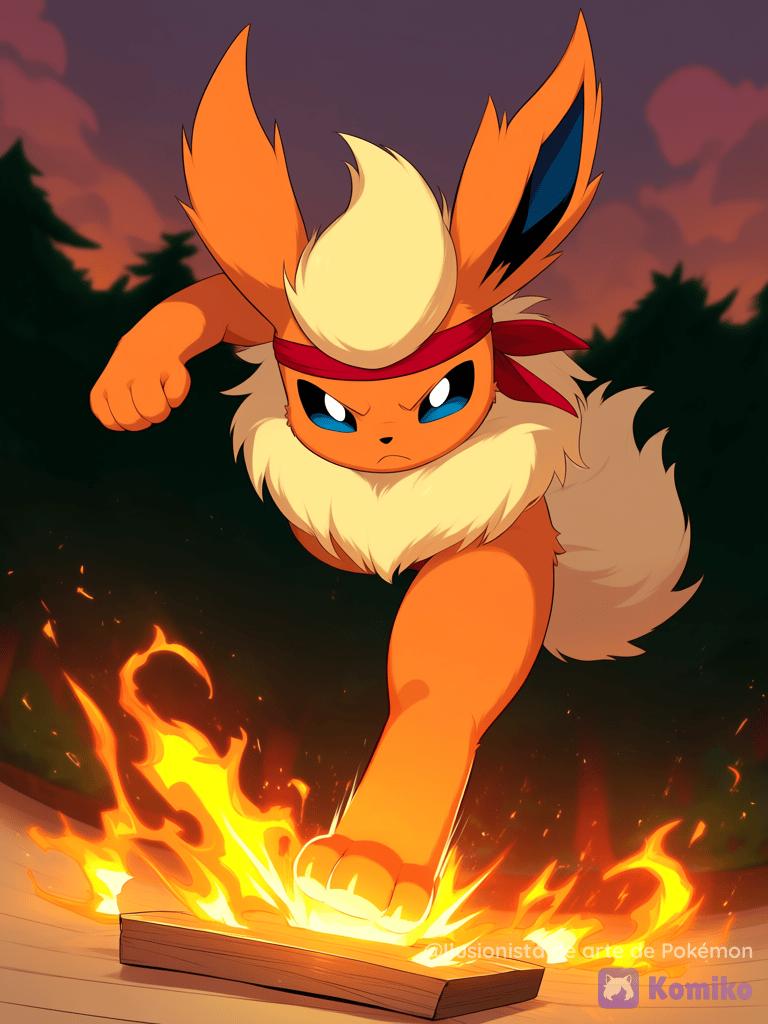 Flareon entrenando en la noche