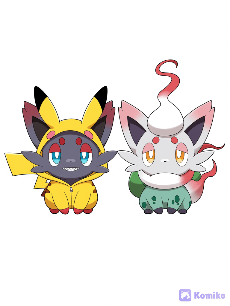 Zorua y Hisuian Zorua haciendo Cosplay