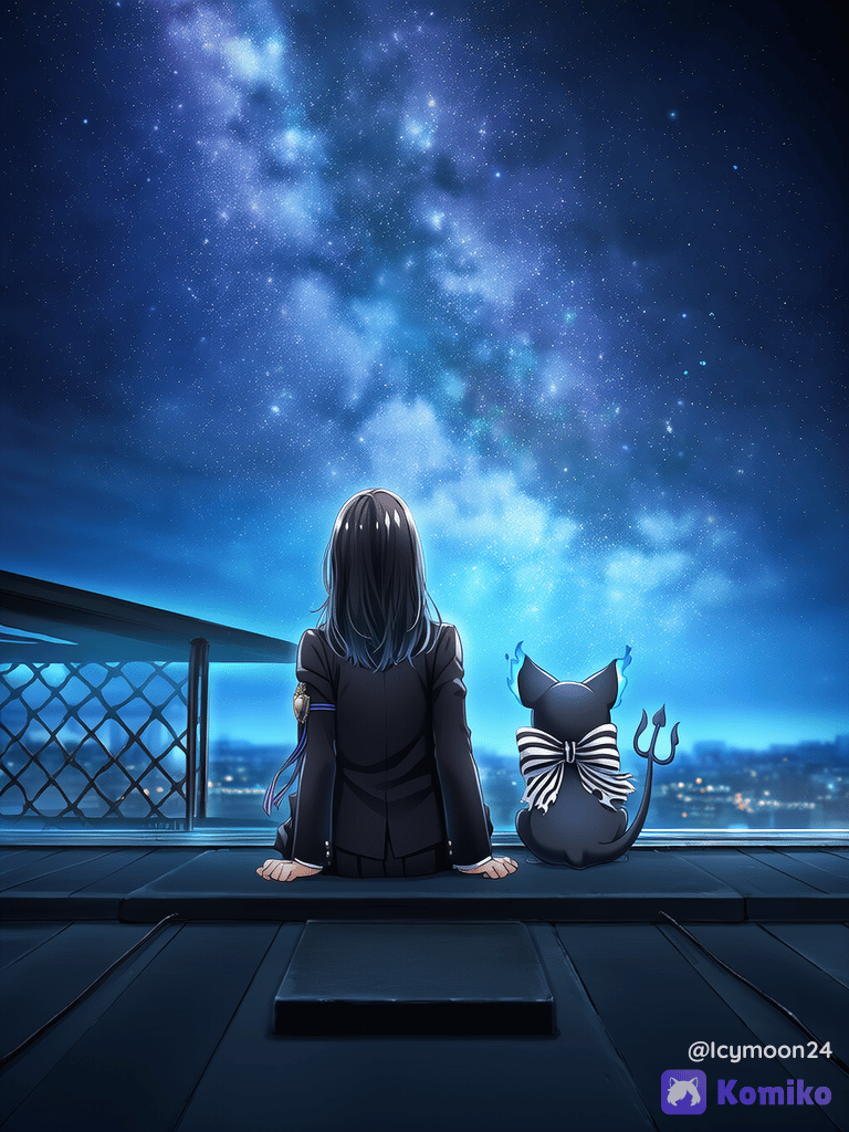 Yuu and Grim Rooftop Stargazing