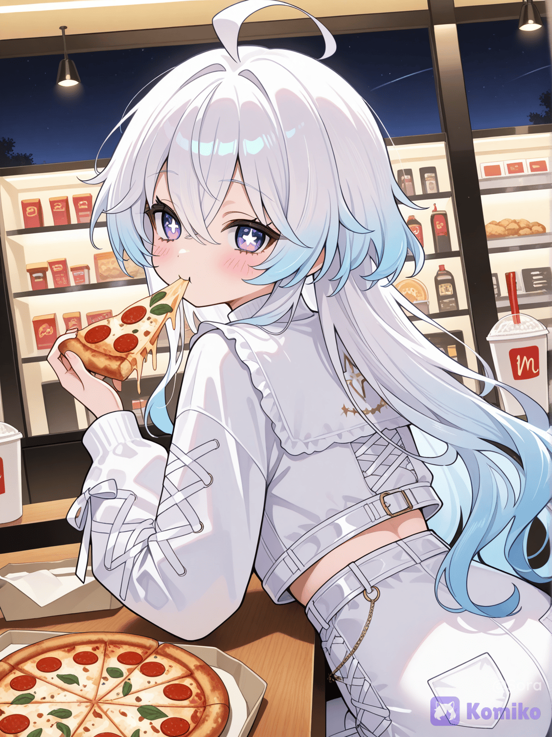Hikari Eating Pizza