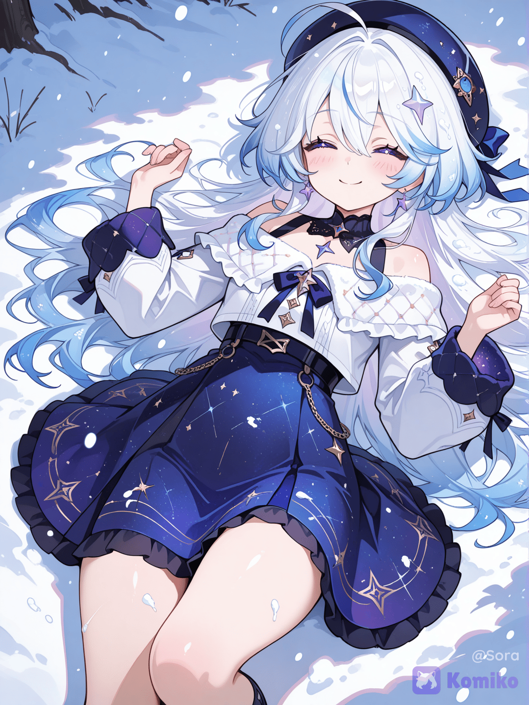 Hikari Lie flat on snow