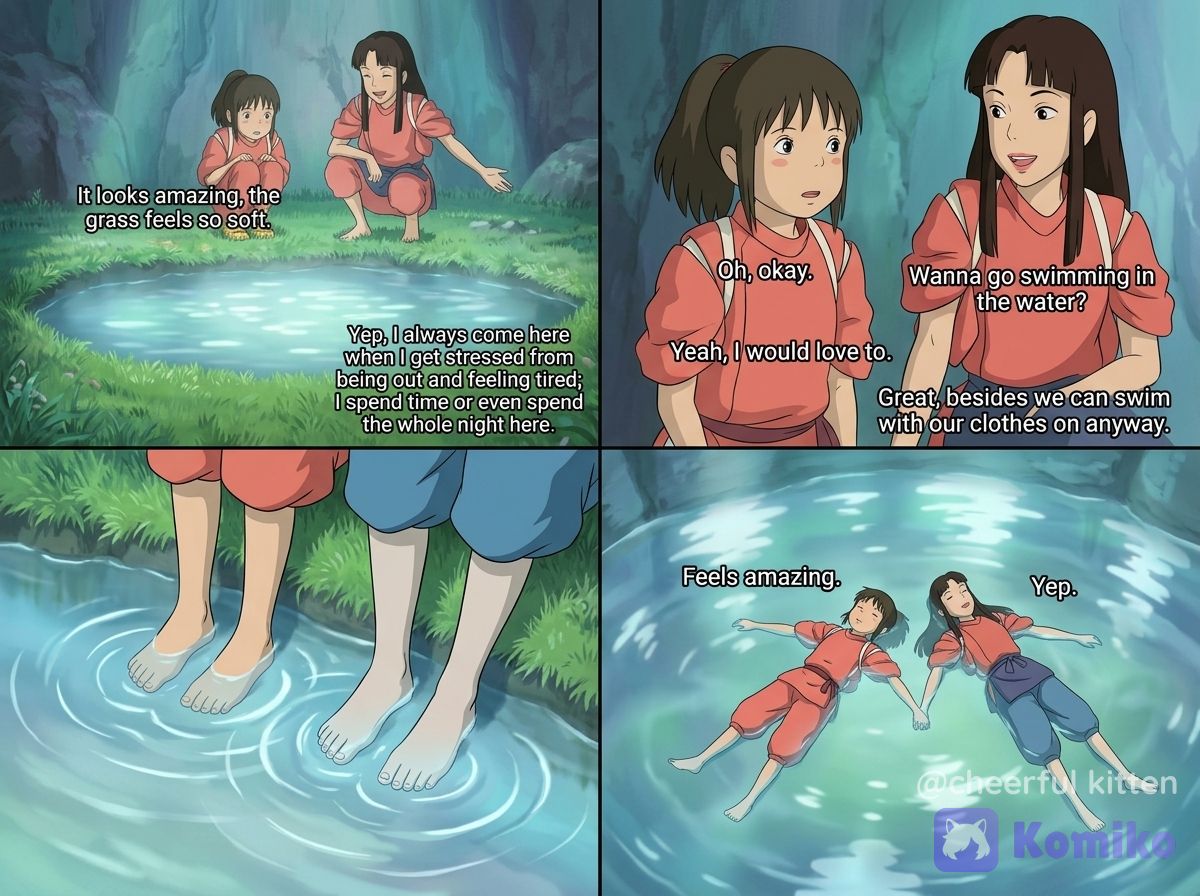 Chihiro and Lin are at underground secret pool water