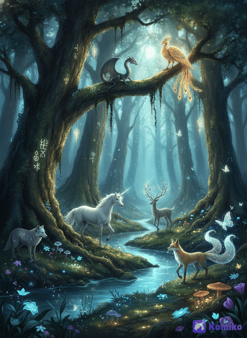 Forest of legendary mythical creatures 🦄🐉🦌🦊🦋🐦