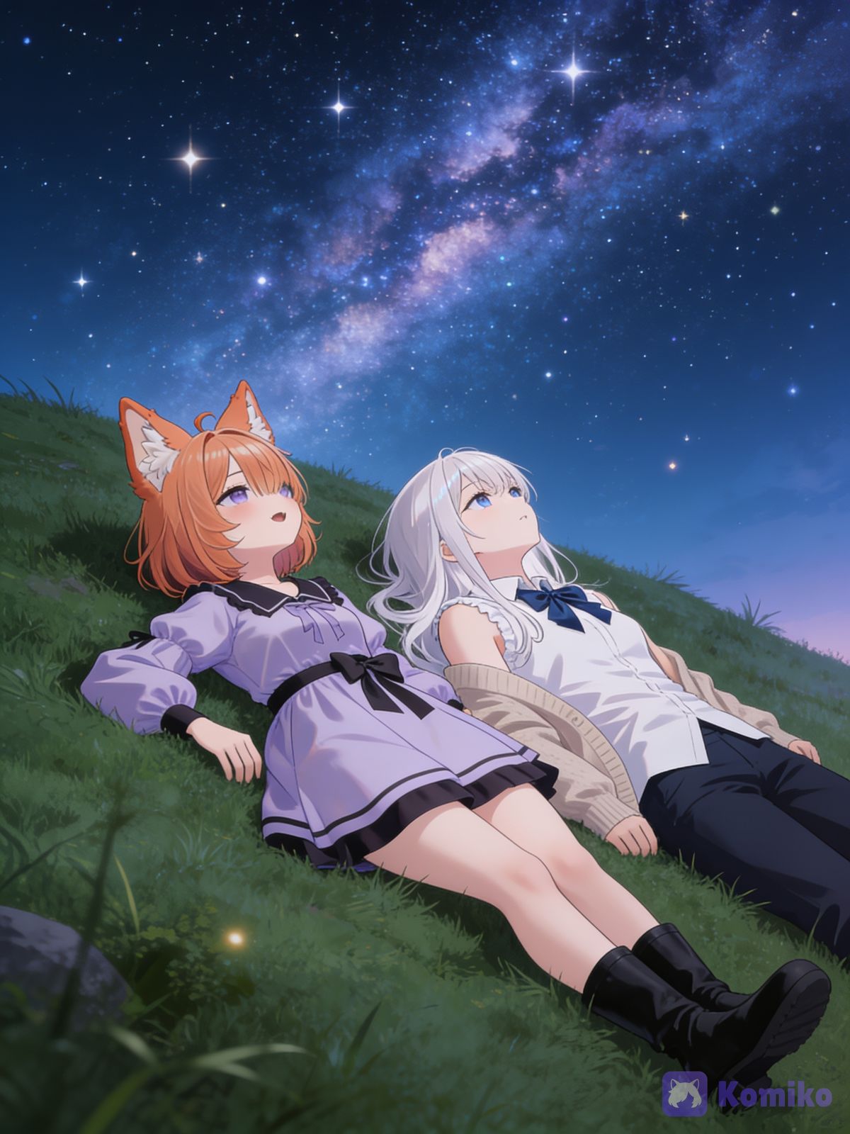 Ahiko and Komiko watching the beautiful stars