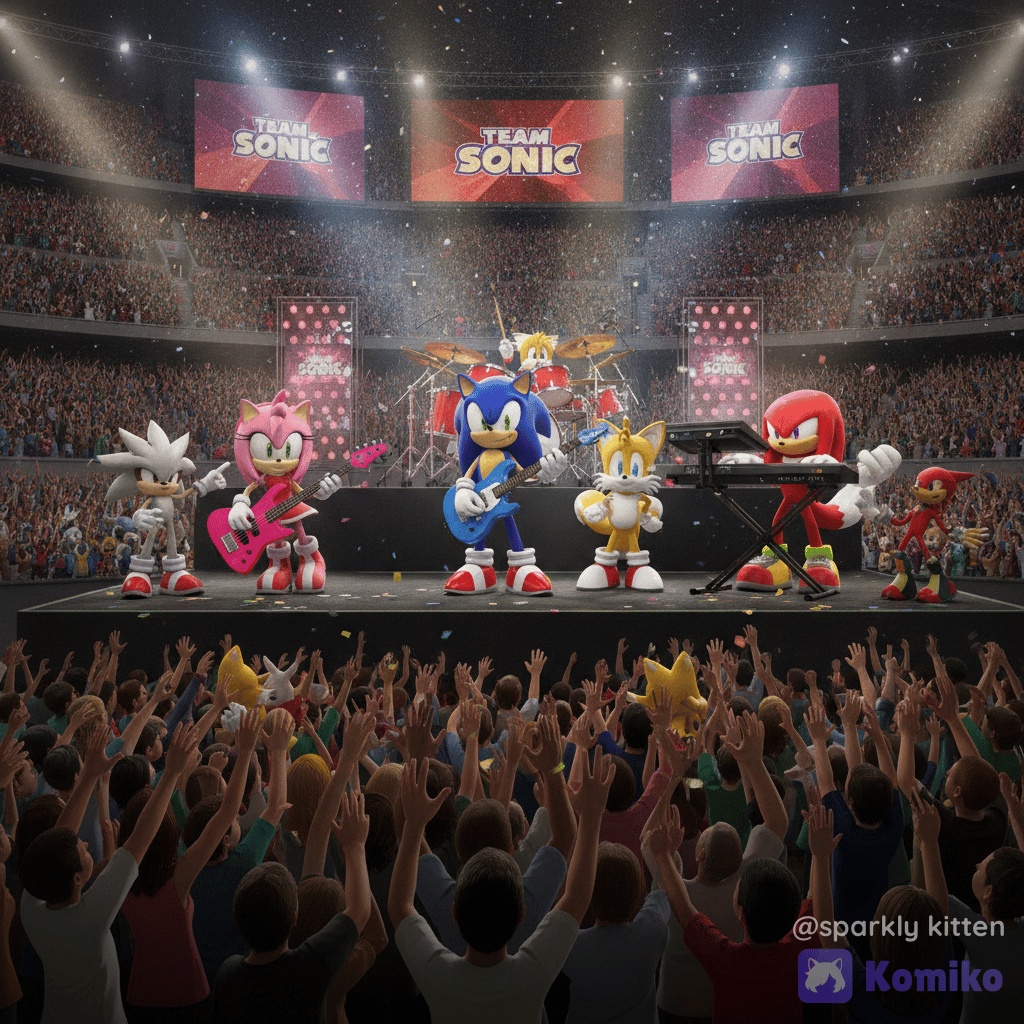 sonic y sus amigos dando un concierto