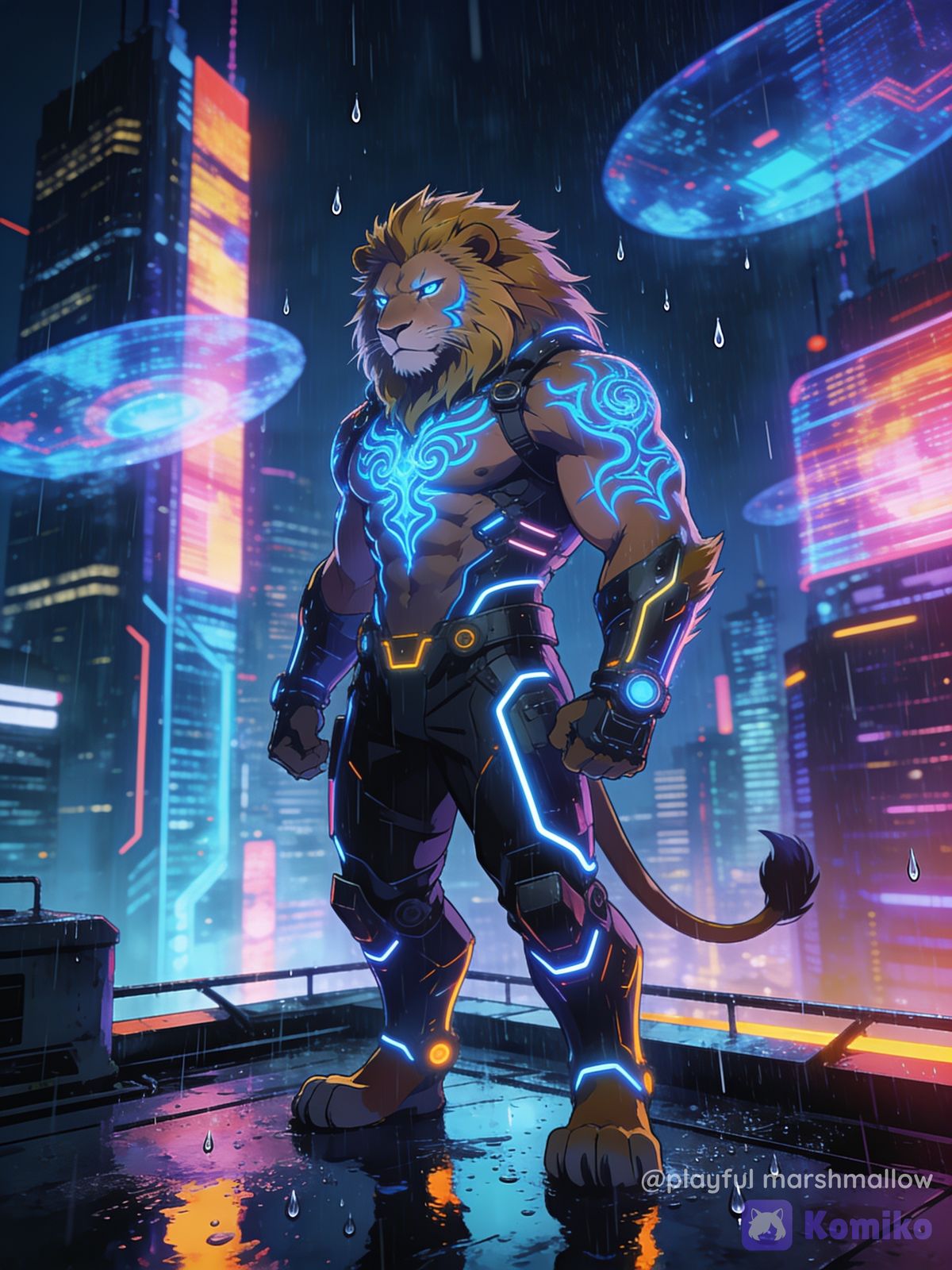 Futuristic Cyberpunk Lion Warrior