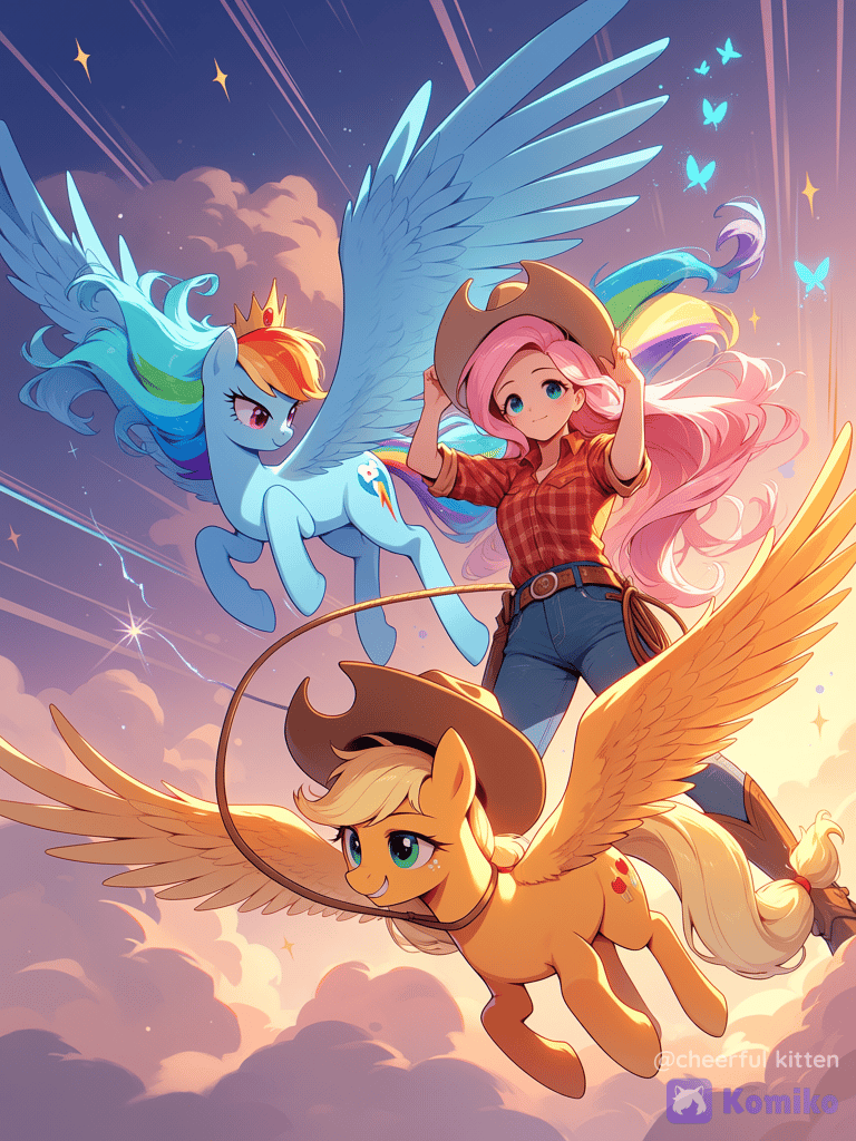 Cowgirl Fluttershy with Pegasus Rainbow Dash & Applejack