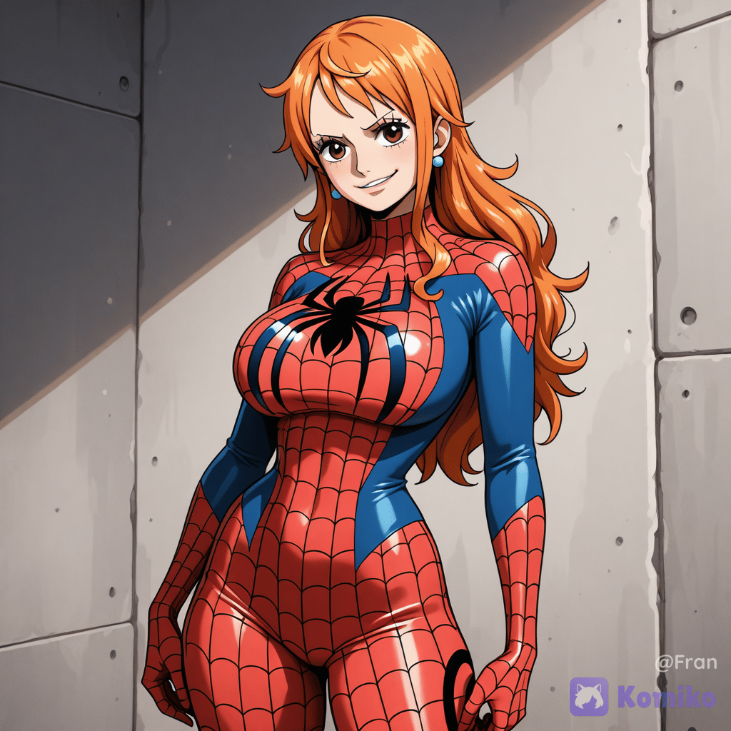 Nami con el traje de spiderman