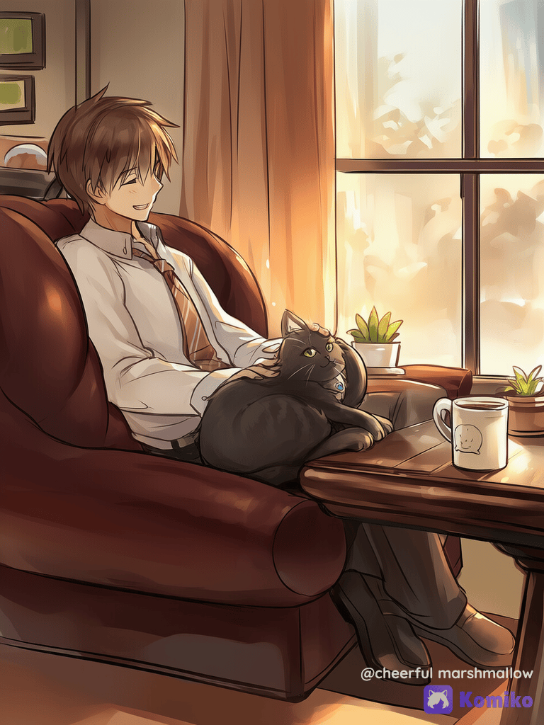 猫とくつろぐ