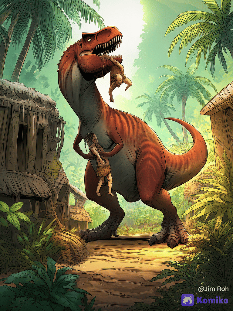Tyrannosaurus hunting tribesmen
