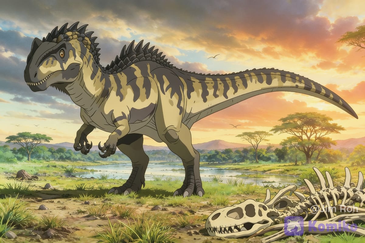 Giganotosaurus stands in the savanna