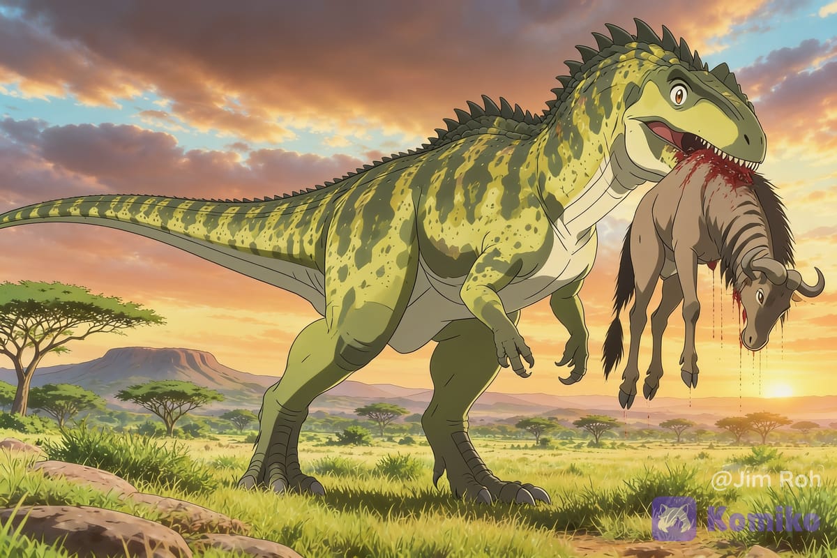 Giganotosaurus has  hunted down a Gnue