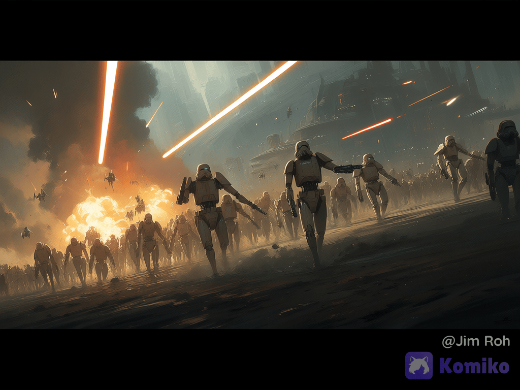 A futuristic city is under siege by a droid army. 01