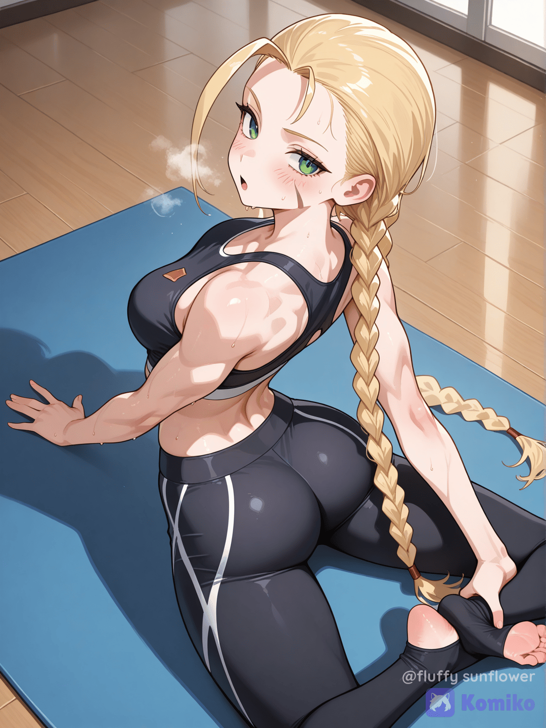 Cammy is practicing yoga.