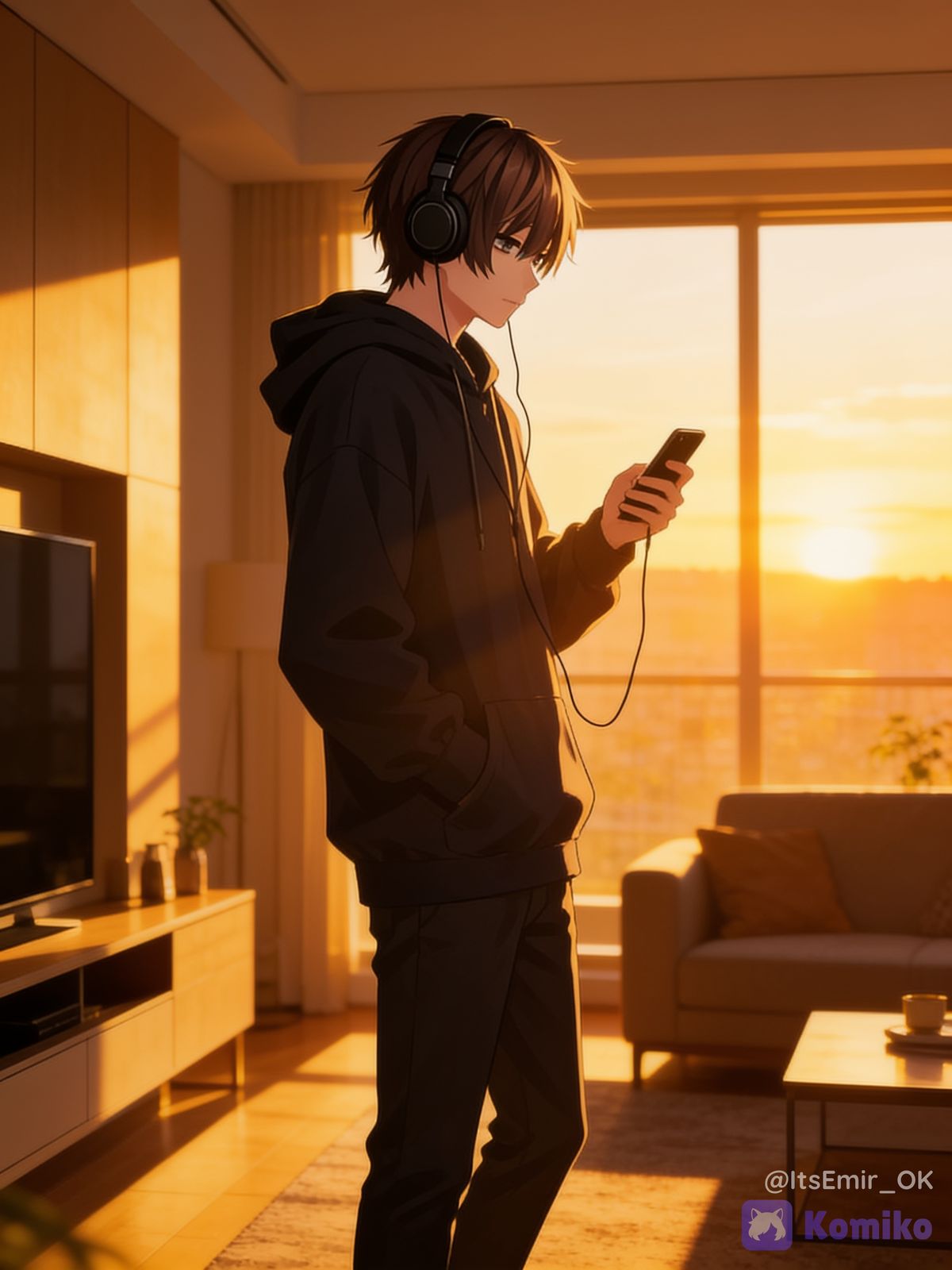 Menhera-kun listening to music at sunset 🎧🌅
