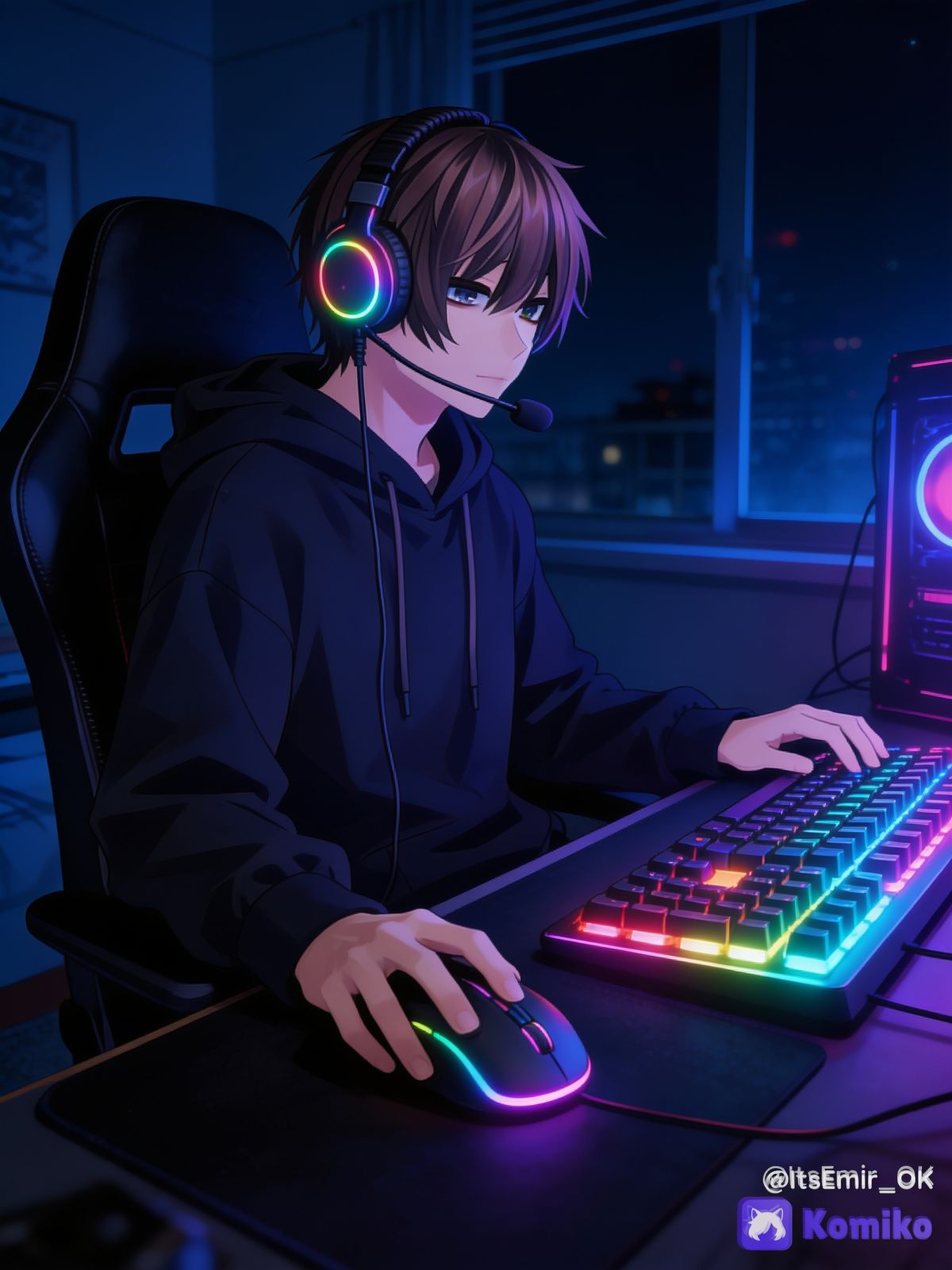 Menhera-kun playing at night 🌙 🖥️