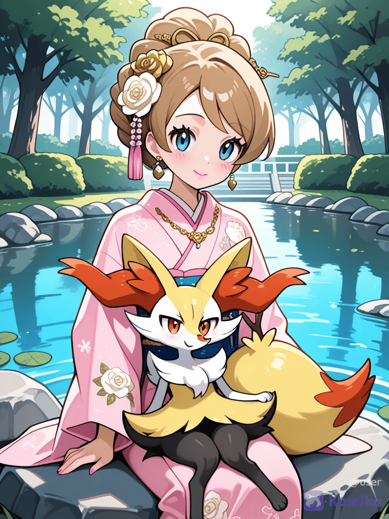 La linda serena usando un kimono japonés