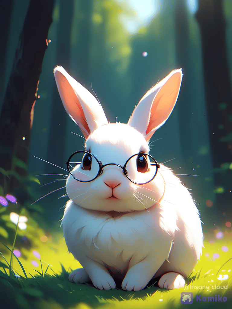 White rabbit with glasses