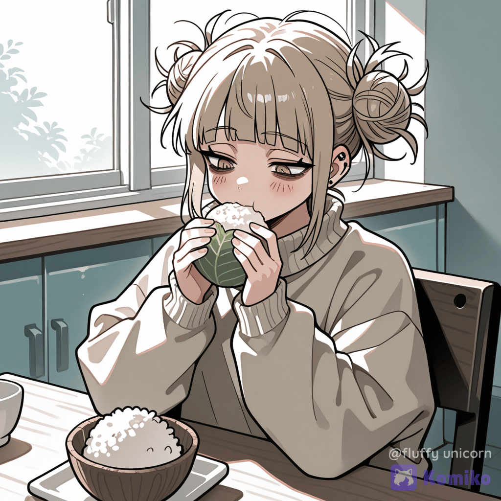Himiko Toga san comiendo una bola de arroz