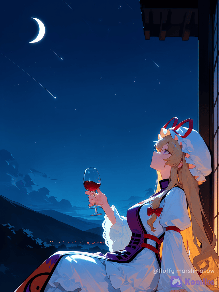 yakumo yukari qui regarde la lune (Yakumo Yukari looking at the moon)
