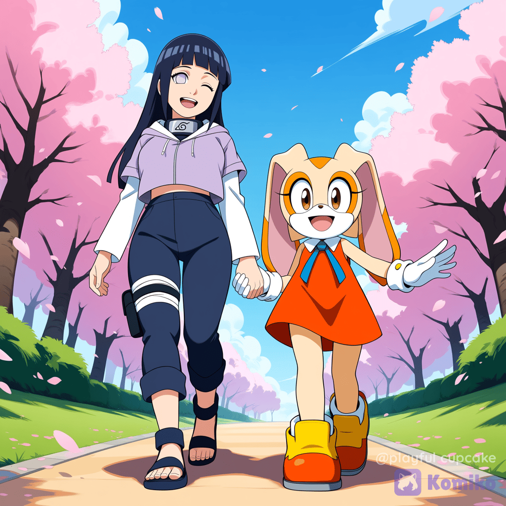 Cream and Hinata holding hands and walking together!