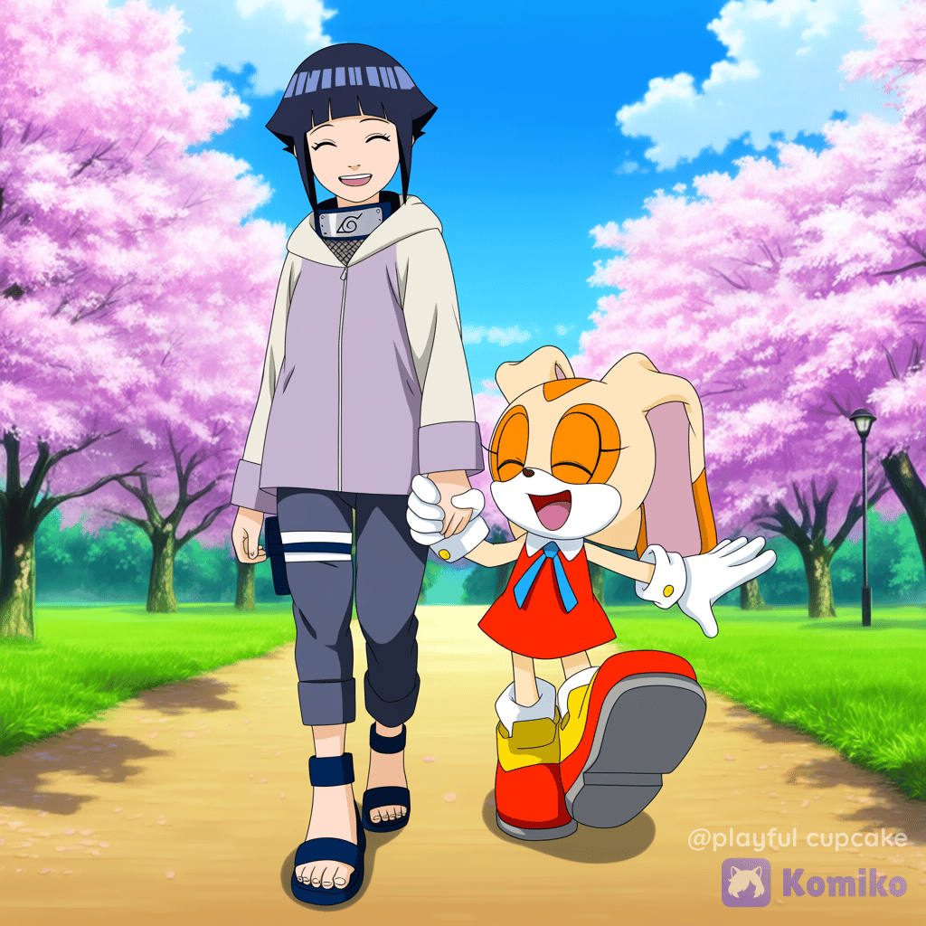 Cream and Hinata holding hands and walking together!