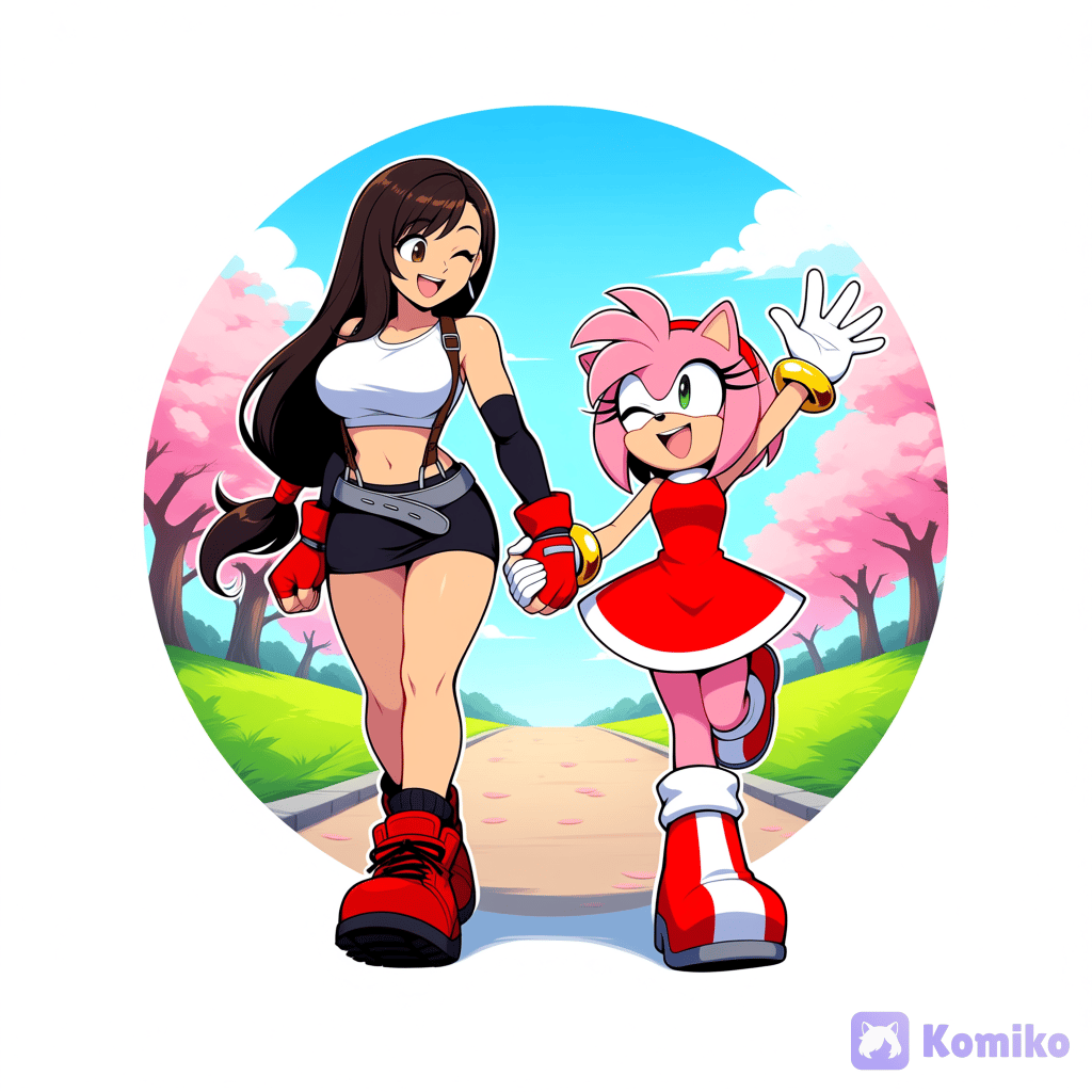 Amy Rose and Tifa Lockhart holding hands and walking together!