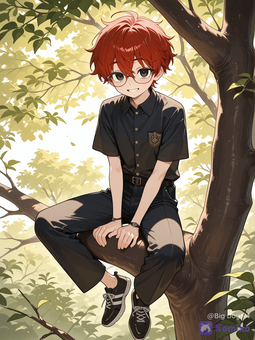 Cute boy in tree