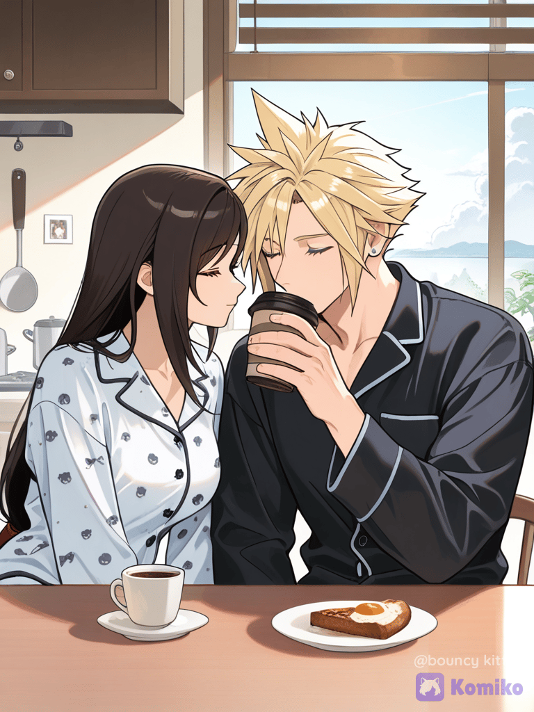 Cloud x Tifa waking up before work.