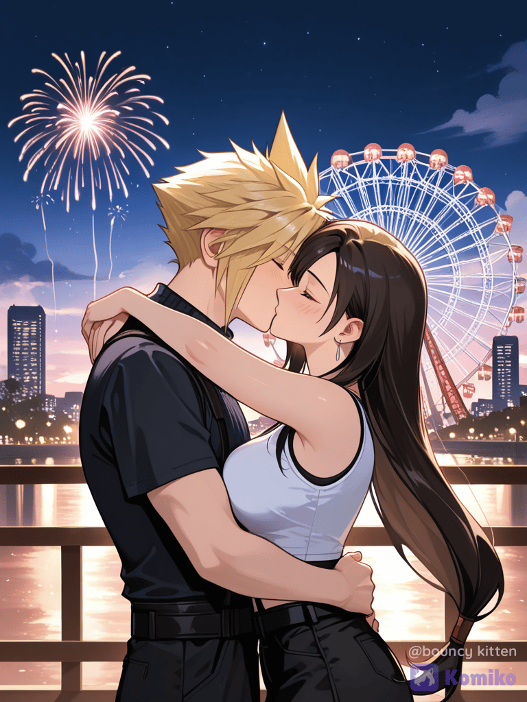 Cloud x Tifa late night kiss.