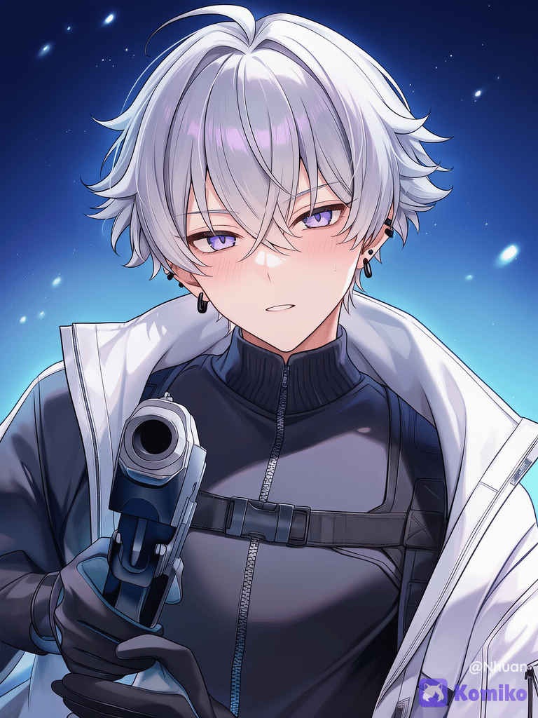 Tóc bạc mắt tím ôm súng 💜🔫