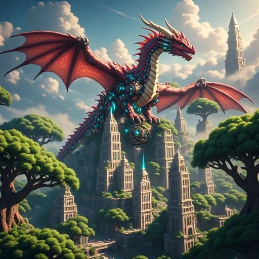 A Steampunk Rathalos Guardian Of A Overgrown Solarpunk City