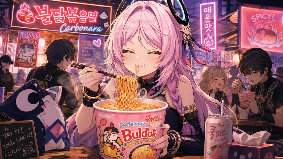 Citlali eating Buldak Carbonara
